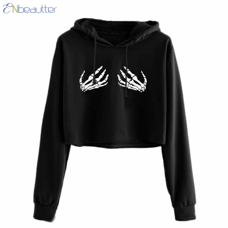 ENbeautter Skull Hand Print Sweatshirt Hoodies Wom...