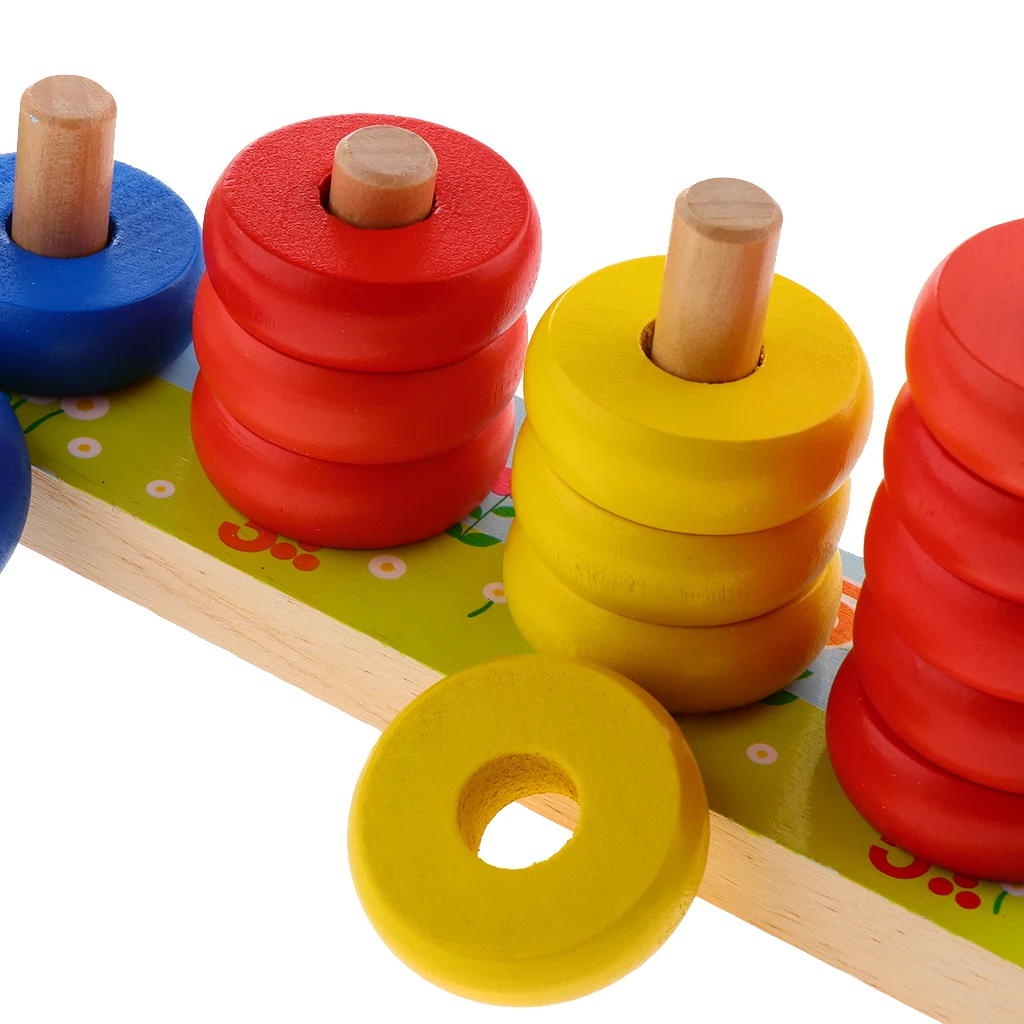 Colorful Rainbow Calculate Circle Montessori Counting Stacker Blocks Wooden Educational Toy for Kids Chilrden Ages 3+