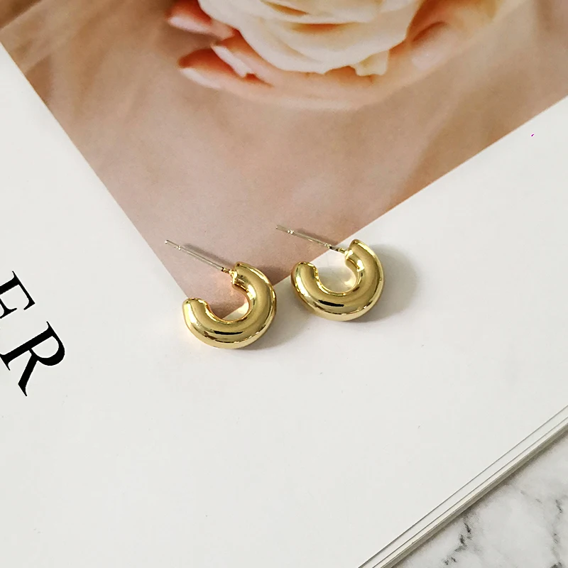 Peri'sBox 14mm Thick Mini Hoop Earrings for Women Chunky Gold Tiny Plain Hoops Little Earring Minimalist Everyday Earrings - Image 5