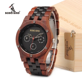 

BOBO BIRD EN18 Handmade Analog Men Wooden Quartz Watch Round Dial Unique Combination Ebony And Red Sandalwood Customzied