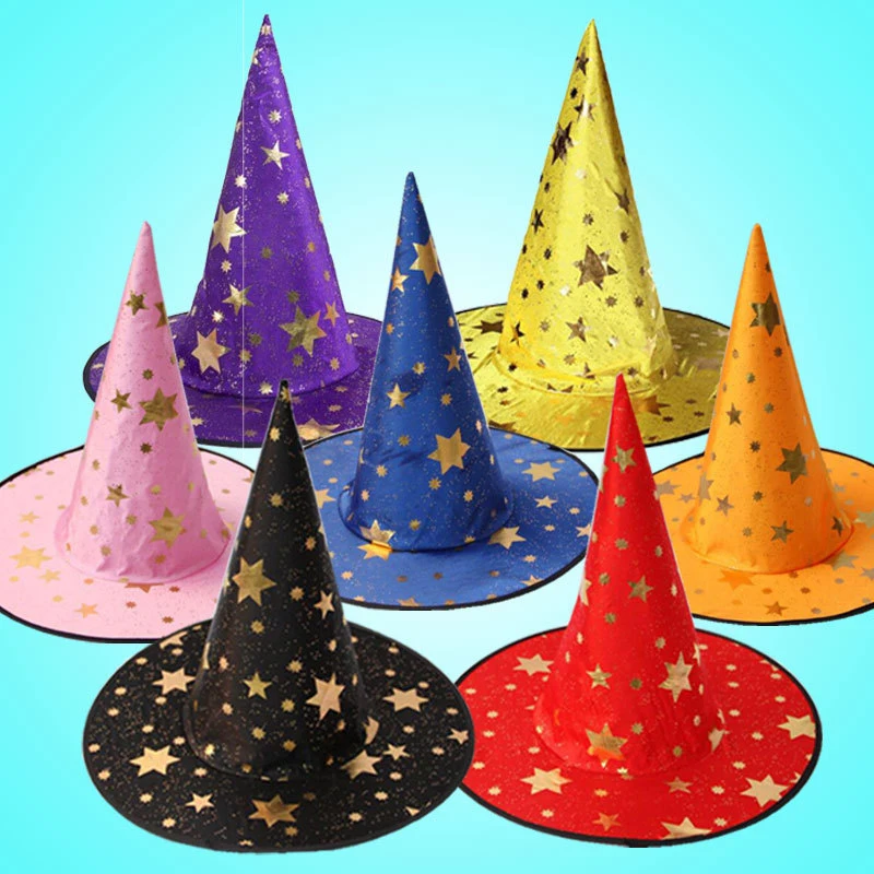

Steeple Halloween Hat Children Adult Party Masquerade Props Bronzing Hot Stamping Five Stars Hat Witch Hat Magic Decoration