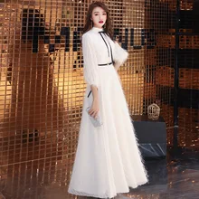 Платье для выпускного вечера, белые платья с высоким воротом, женские вечерние платья трапециевидной формы в пол, большие размеры, вечерние платья E433