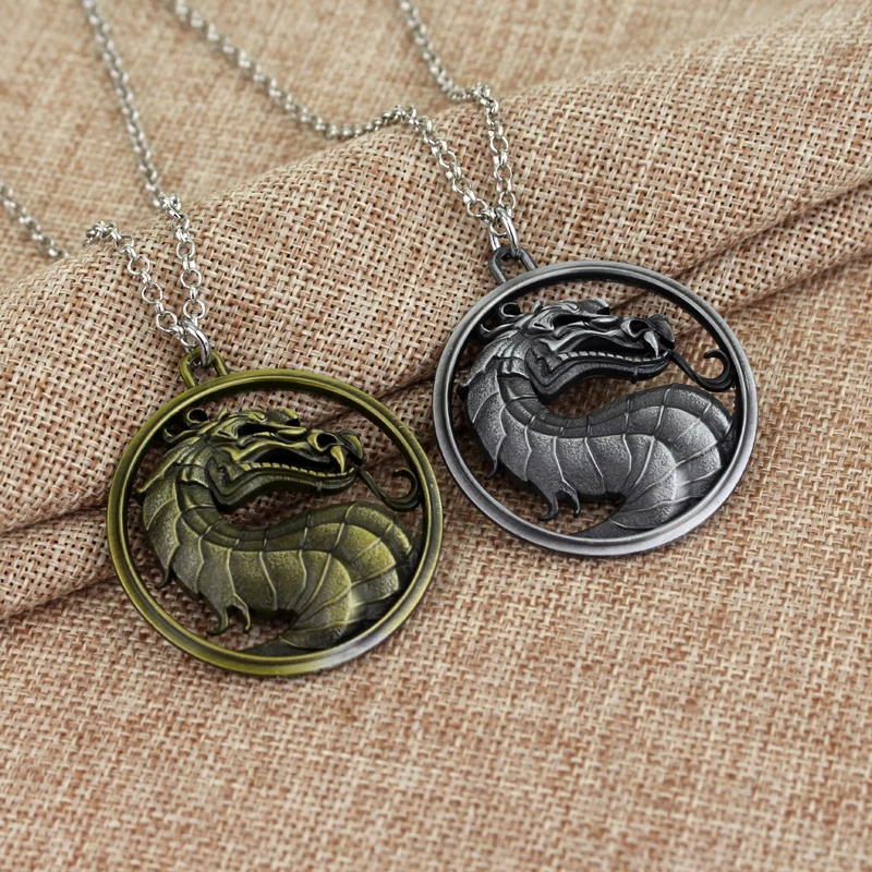 

Classic Fighting Games Mortal Kombat Necklace Dragon Jane Empire Vintage Pendant Movie Jewelry For Men and Women