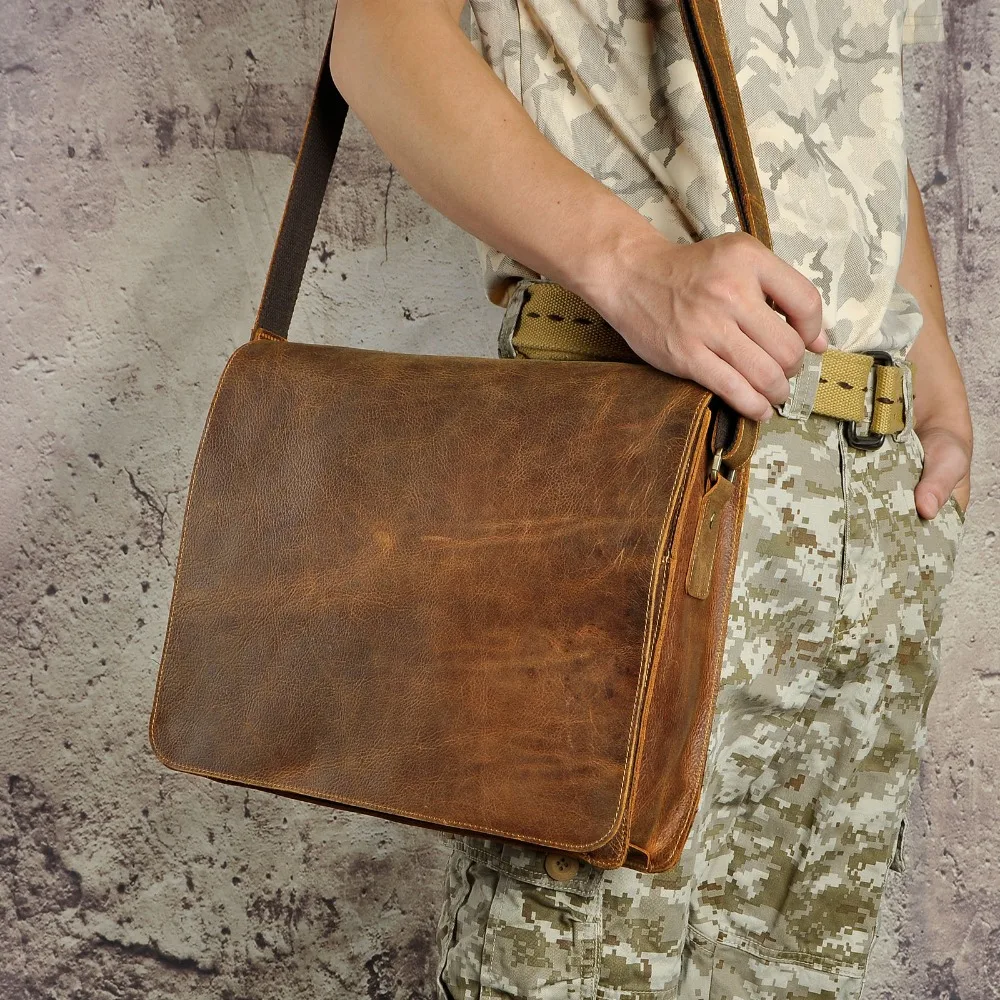 

Real Leather Male Design Casual One Shoulder Messenger Crossbody bag Fashion Laptop Satchel University School Student bag A063
