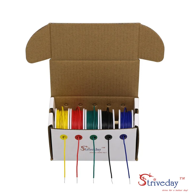 UL 1007 22AWG 40m/box Cable line PCB Wire Tinned copper 5 color Mix Solid Wires Kit Electrical Wire