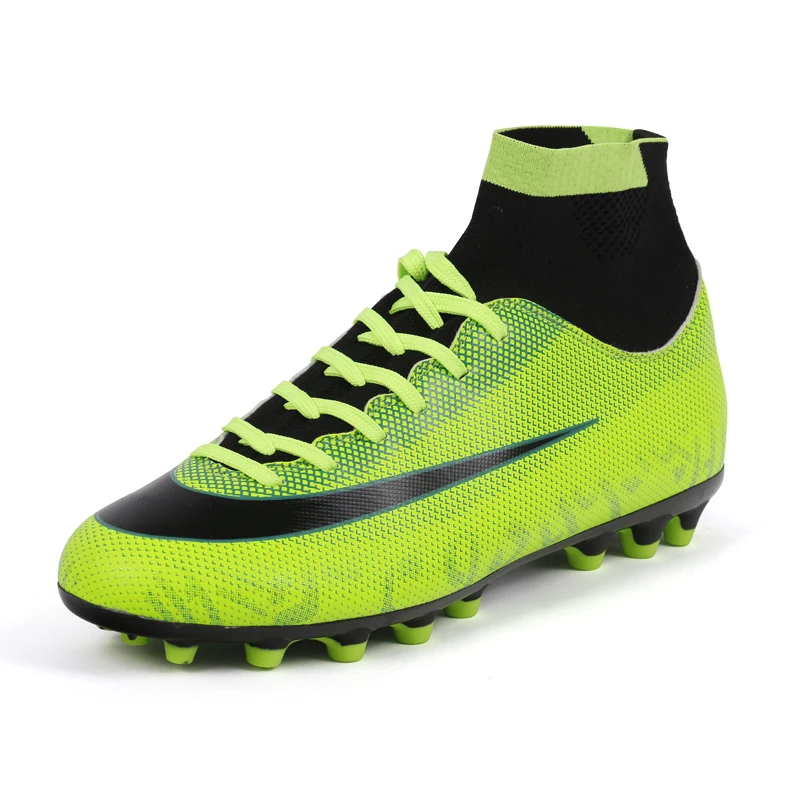Green Long Spikes Мужские высокие ботильоны оригинальные футбольные бутсы детские футбольные бутсы дерн шипы обувь для футбола противоскользящая футбольная домашняя обувь - Цвет: Green Long Spikes