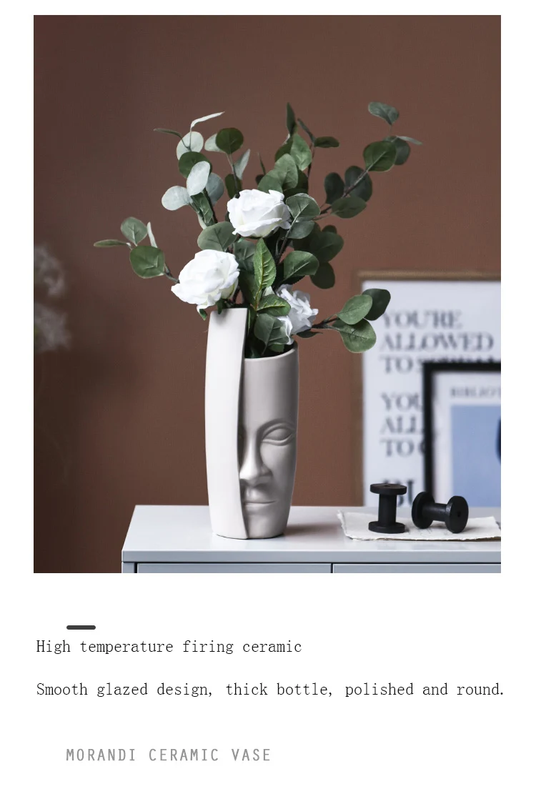 Скандинавские минималистичные керамические абстрактные вазы Бежевые Белые и серые лица креативный выставочный зал декоративная фигура голова ваза