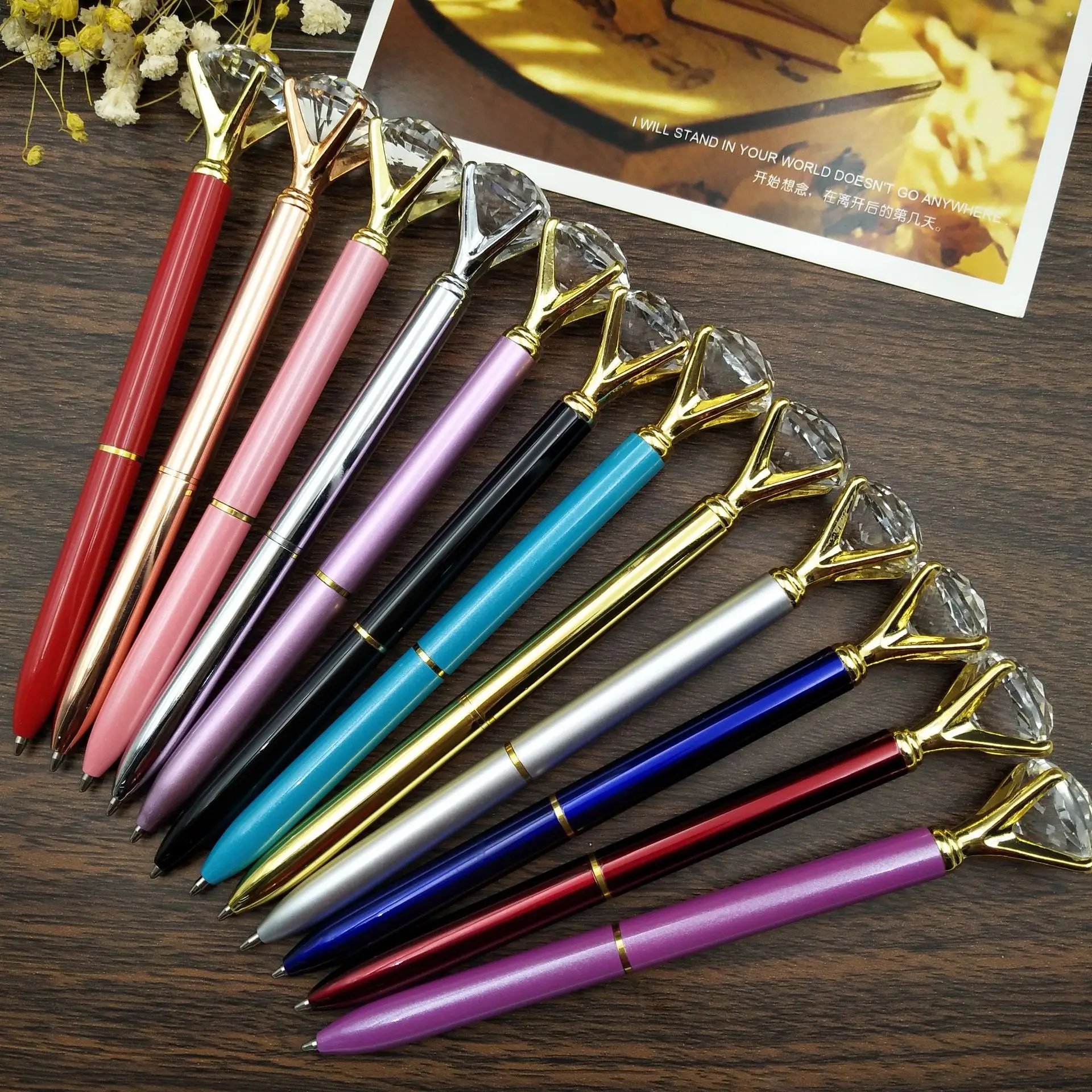 

2019 Metal Box ball point pen carat diamond ring crystal feather for woman wedding Office school supplies gift roller ballpoint
