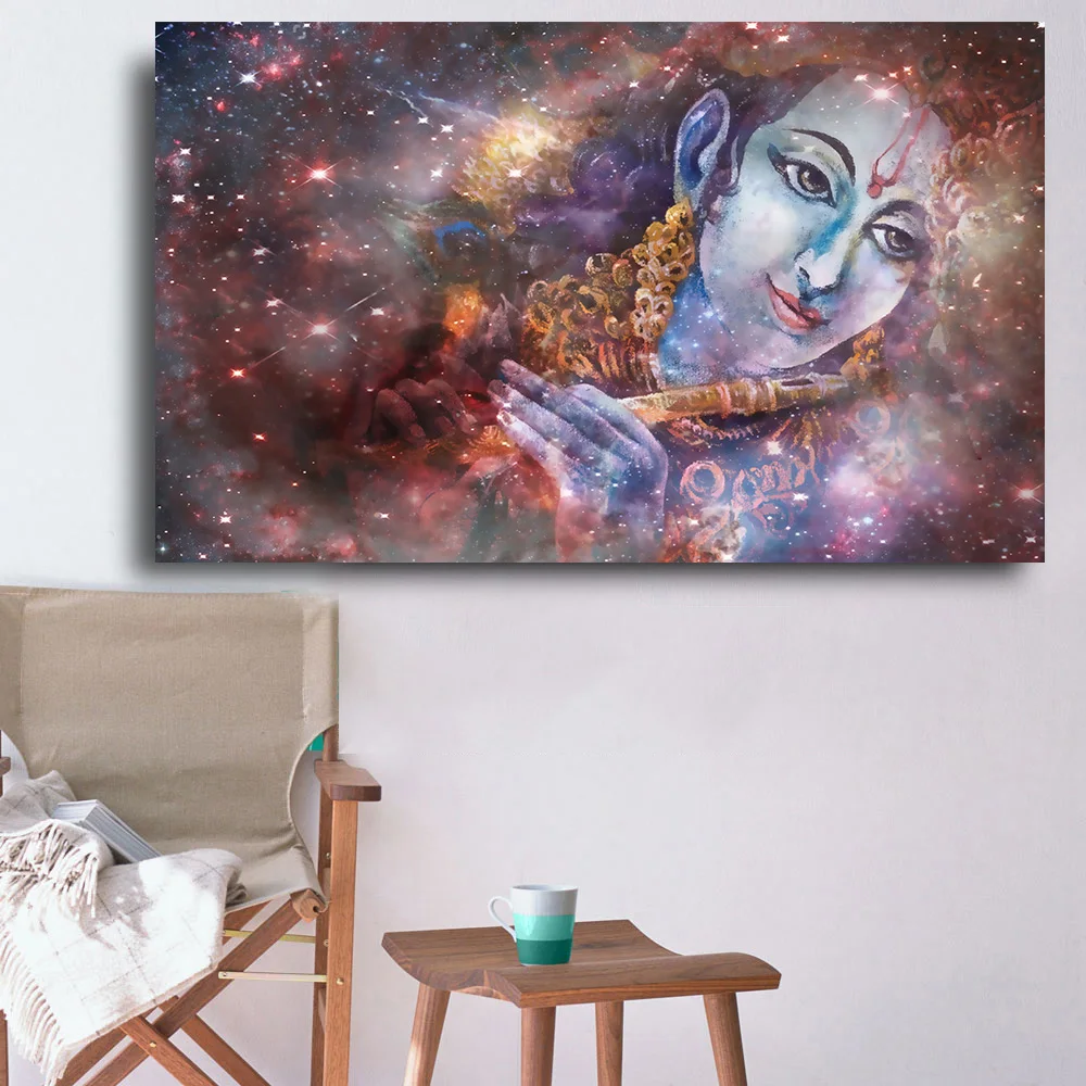 

Embelish Hot HD Modern Canvas Oil Paintings For Home Decor Lord Krishna Playing His Flute In Space Wall Pictres For Living Room