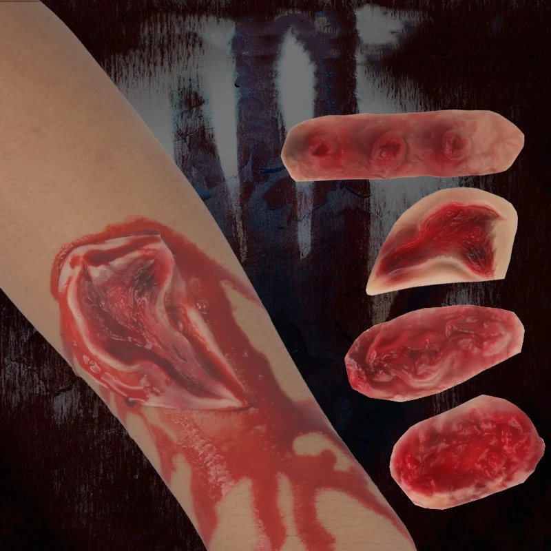 

1PCs 3D Halloween Zombie Scars Tattoos Fake Scab Bloody Makeup Wound Scary Blood Injury Sticker Halloween Party Decoration