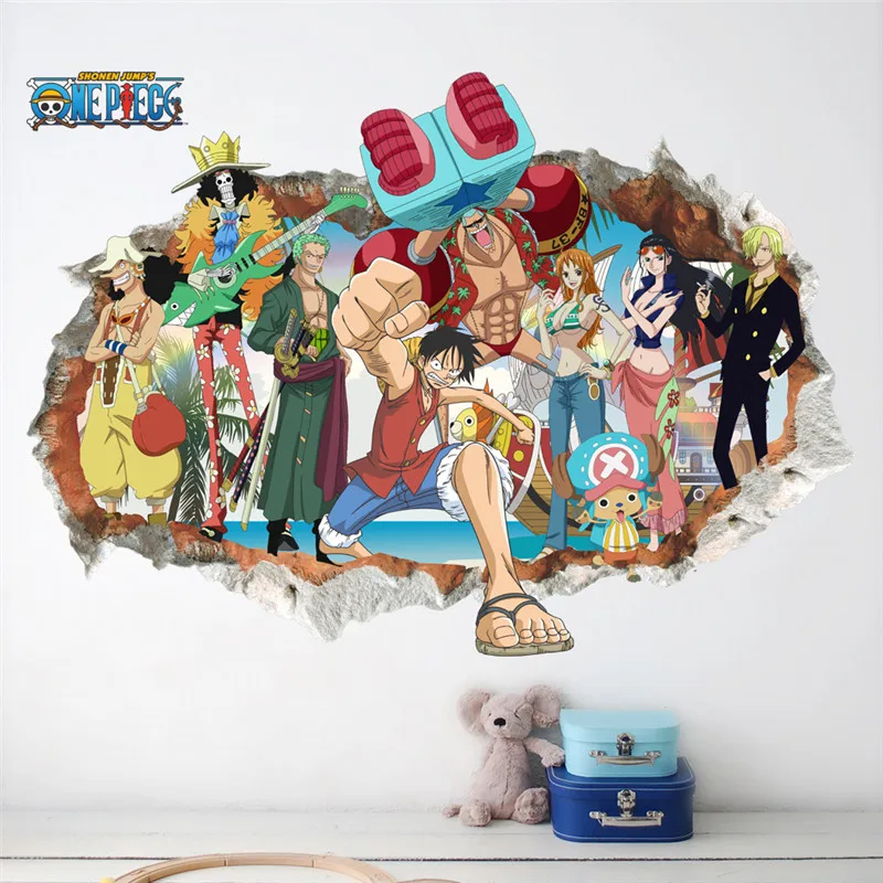 

Cartoon One Piece Luffy Wall Sticker For Kids Rooms Children Room Decor Wall Decal Mural 3D Through Wall Home Decor Poster