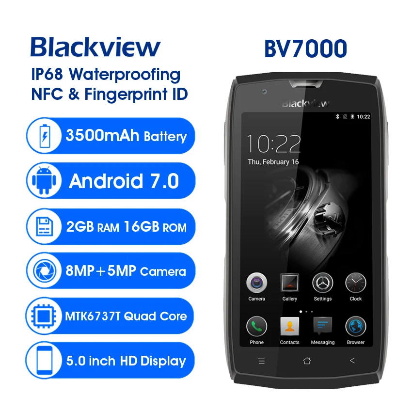 Blackview BV7000 мобильный телефон IP68 Водонепроницаемый MTK6737 четырехъядерный 5," 2G+ 16G отпечатков пальцев gps+ ГЛОНАСС пылезащитный nfc 8MP смартфон