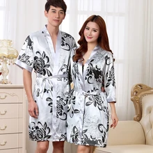 Женский Шелковый Атласный халат с цветочным рисунком, ночная рубашка, набор или мужской халат с рукавом до локтя, повседневный халат, модная одежда для сна, ночная рубашка