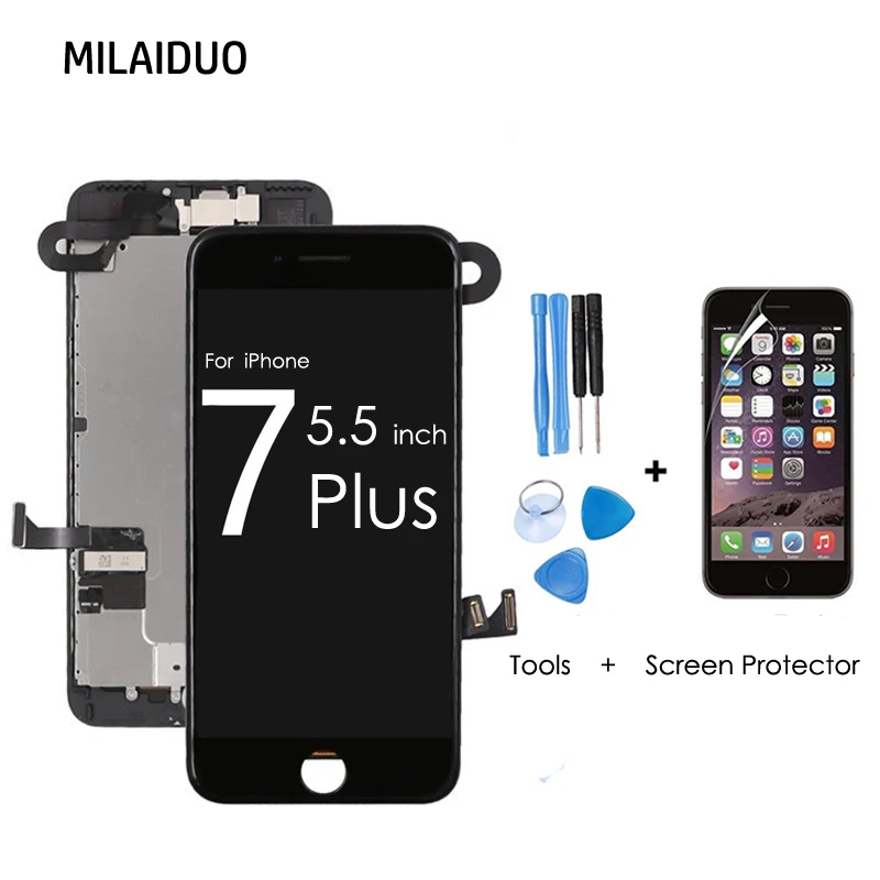 

LCD Display For iPhone 7 Plus Touch Screen Digitizer+Front Camera+Ear Speaker No Home Button with Gifts Assembly Replacement