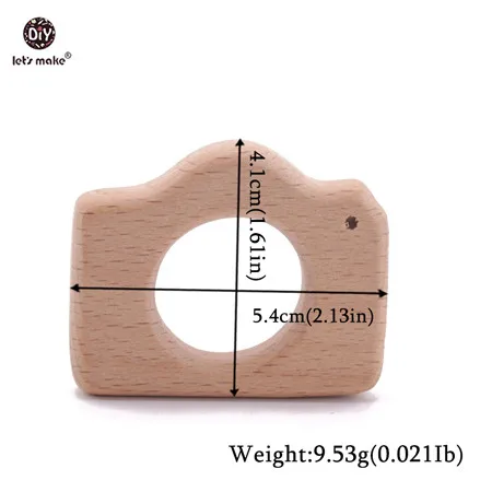 Let's Make 1PC Baby Teether Animal Wood Rings Elephant Camera Heart BPA Free Wooden Teether Nursing Accessorie Teething Toys camera