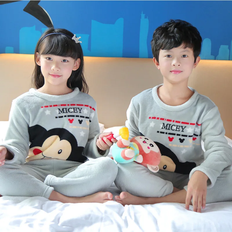 

Cartoon Shy Monkey Children Flannel Pajamas Suit Warm Winter Boys/Girl Cute Home Sleepwear Set Long Sleeve O-neck Indoor Clothes