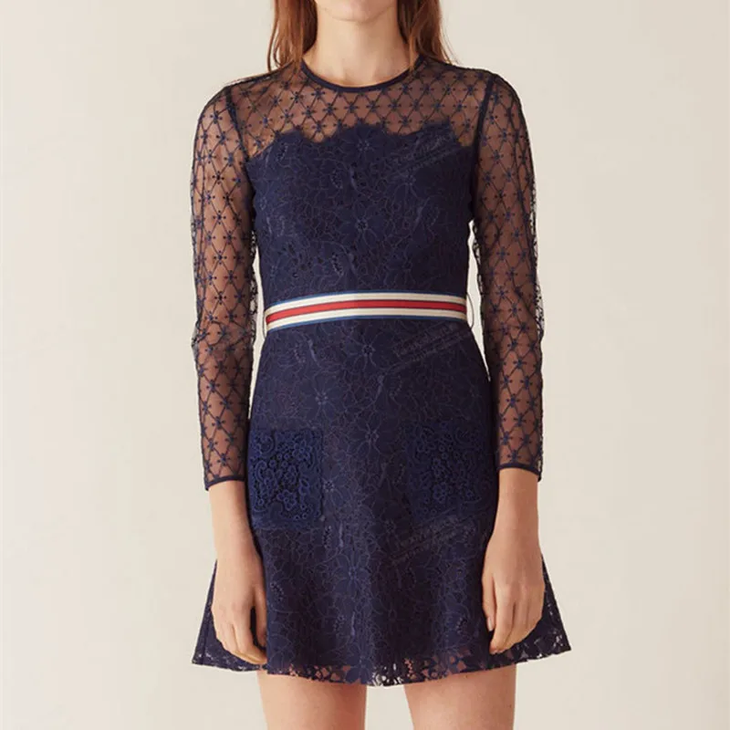 

New Women Autumn Winter Long Sleeve Lace Dress Slim Embroidery Party Birthday Sexy Mini Dress