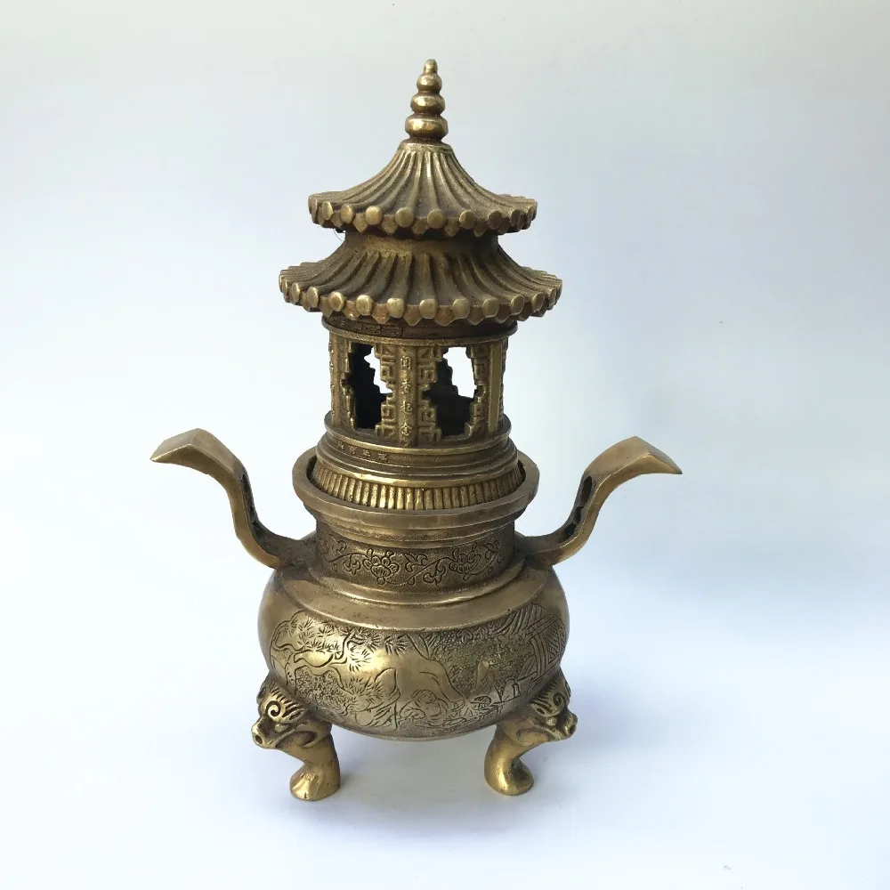 

Opening pure copper ornaments Three-legged furnace copper tower aromatherapy furnace Feng Shui lucky wealth flower incense burne