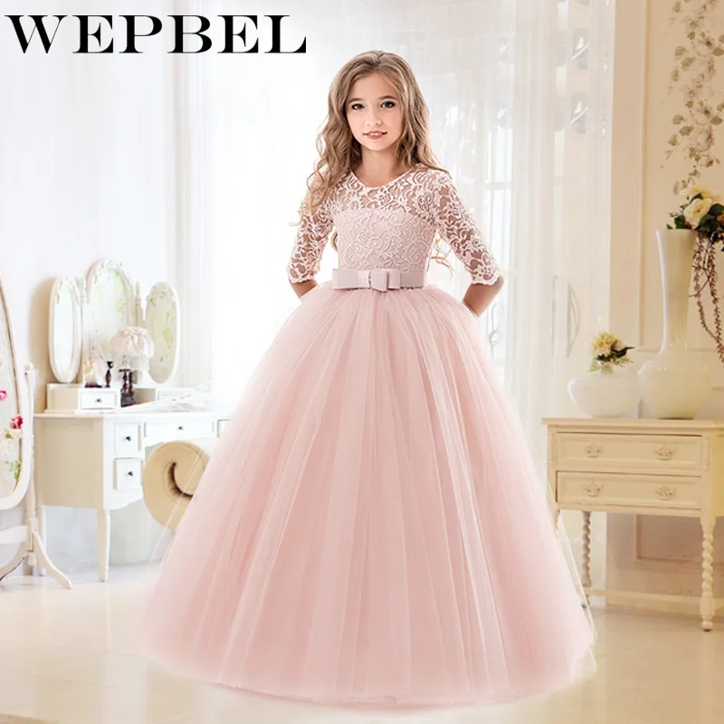 WEPBEL/детские кружевные платья для девочек; вечерние платья принцессы с цветочным узором для девочек; торжественные кружевные тюлевые платья для свадьбы; платья для первого причастия