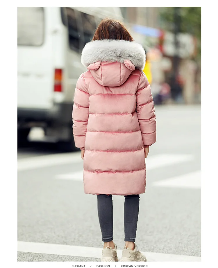 Лидер продаж года, зимняя теплая хлопковая стеганая куртка для девочек детская зимняя куртка-парка для девочек, детское длинное пальто с большим меховым воротником