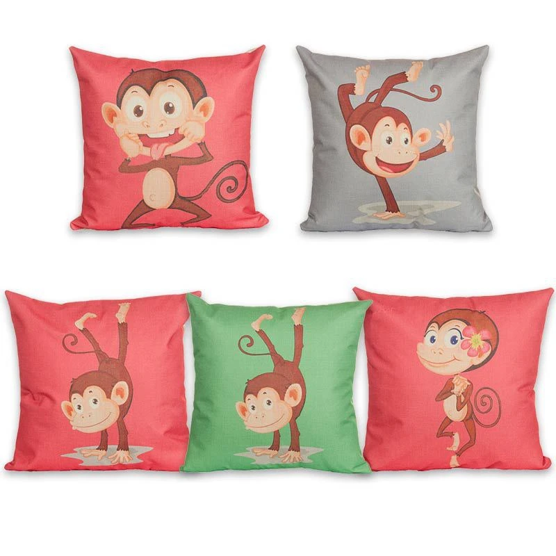 

Cartoon Monkey Cushion Cover Cotton Linen Decorative Pillowcase Chair Seat Square 45x45cm Pillow Cover Home Living Textile
