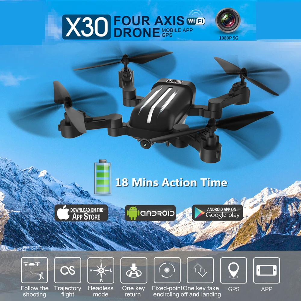 Bayangtoys X30 GPS Дрон с камерой 5 Мп Радиоуправляемый вертолет Квадрокоптер FPV режим Follow
