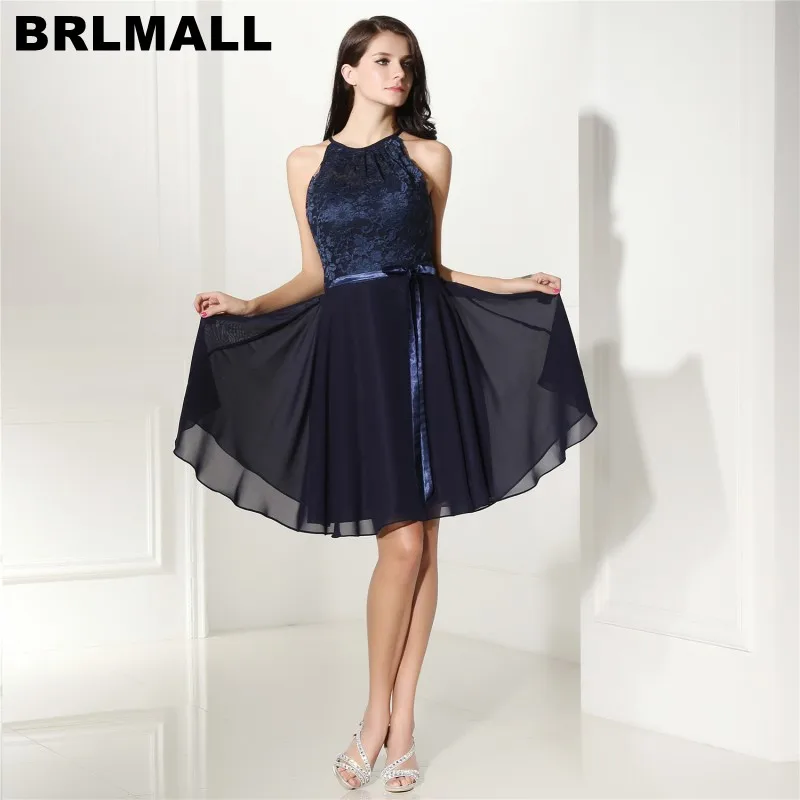 BRLMALL Hot Sale Navy Blue Bridesmaid Dresses Lace Chiffon