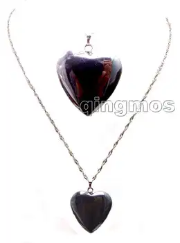 

SALE Beautiful! Big 25mm heart Black Hematite Pendants and free 17" silver plated chain -nec5728 Wholesale/retail Free shipping