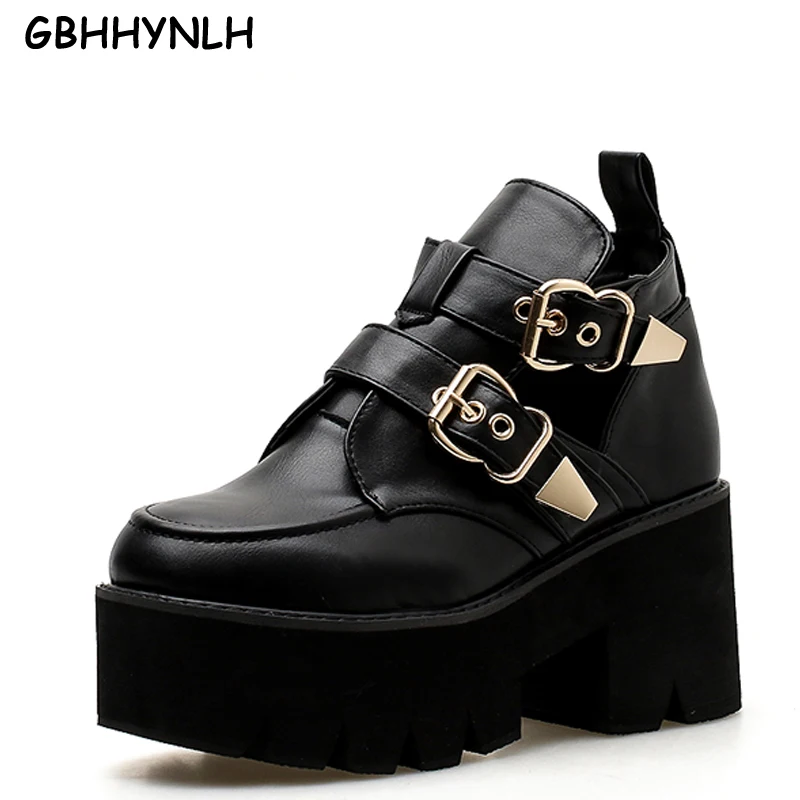 

Womens Boots Winter Fashion Platform High Heel Boots Ladies Ankle Boots Punk Rock Motorcycle Boots Black Platform Shoes LJA415