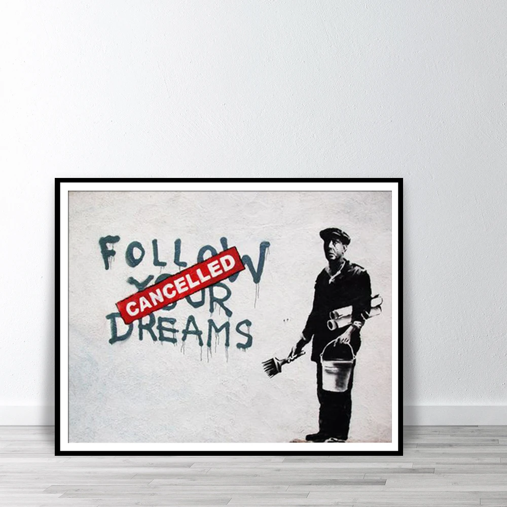BANKSY FOLLOW YOUR DREAMS WALL ART ON CANVAS PHOTOS PICTURES HOME DECORATION