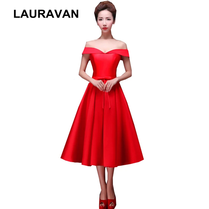 red tea length bridesmaid dresses