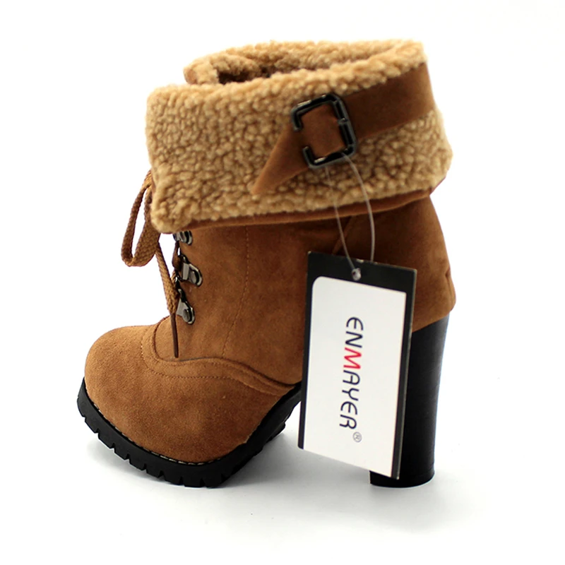 Enmayer/обувь модные женские ботильоны зимние ботинки на высоком каблуке со шнуровкой туфли-лодочки на платформе теплые женские ботинки Прямая поставка