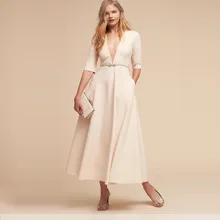 U-SWEAR, женское осеннее элегантное белое платье, длинное сексуальное платье трапециевидной формы с рукавом до локтя и v-образным вырезом, офисное женское платье для вечеринки, vestidos Verano