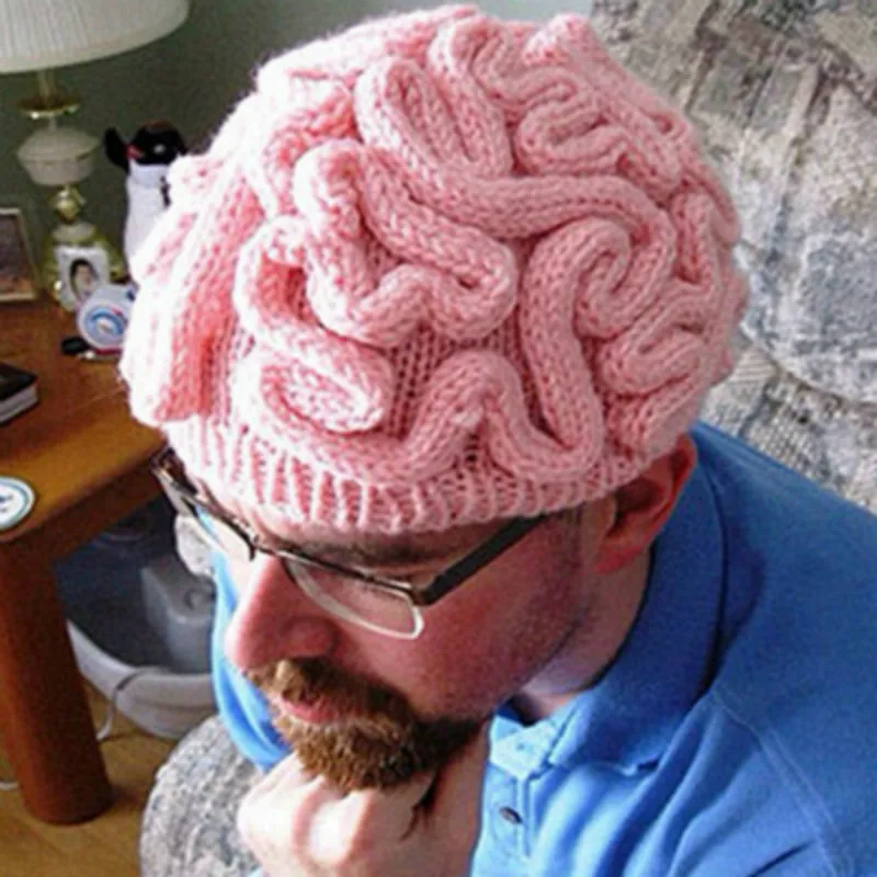 

New Handmade Knitted Personality Brain Hats Halloween Cosplay Hats Kids Adults Crochet Beanie Cool Parent Baby Hats Cerebrum Cap