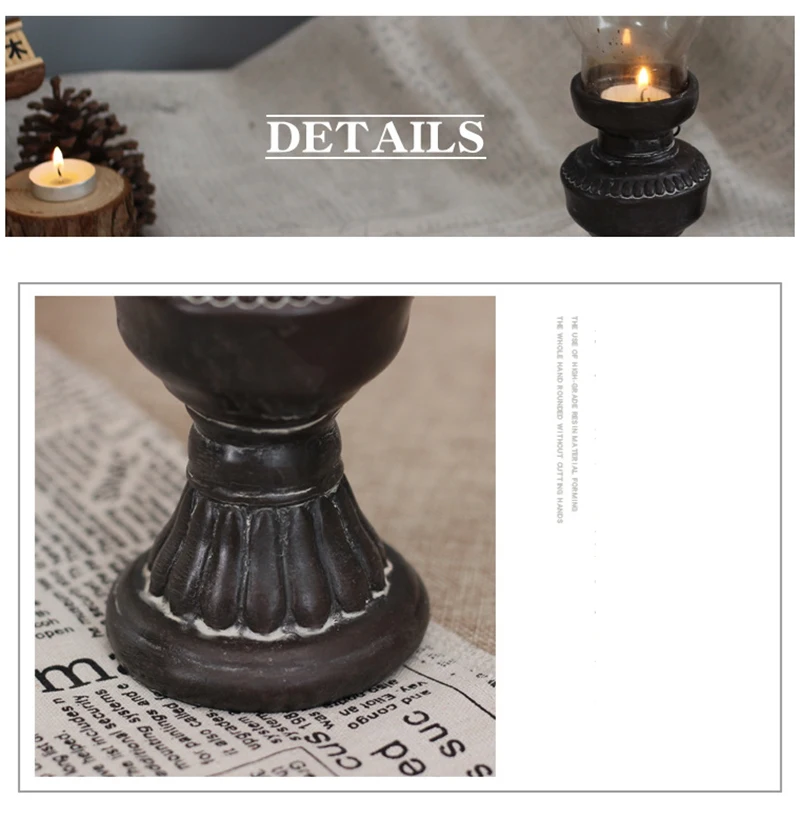 Creative Resin Crafts Dinner Candle Holders Home Decoration Accessories Retro Glass Cover Lantern Candlesticks Ornaments Modern