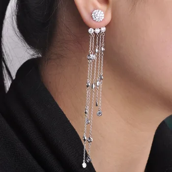 

MECHOSEN Fashion Long Drop Earring For Women Cubic Zirconia Chain Tassel Sector Shape Aretes Wedding Bridal Ear Piercing Brincos