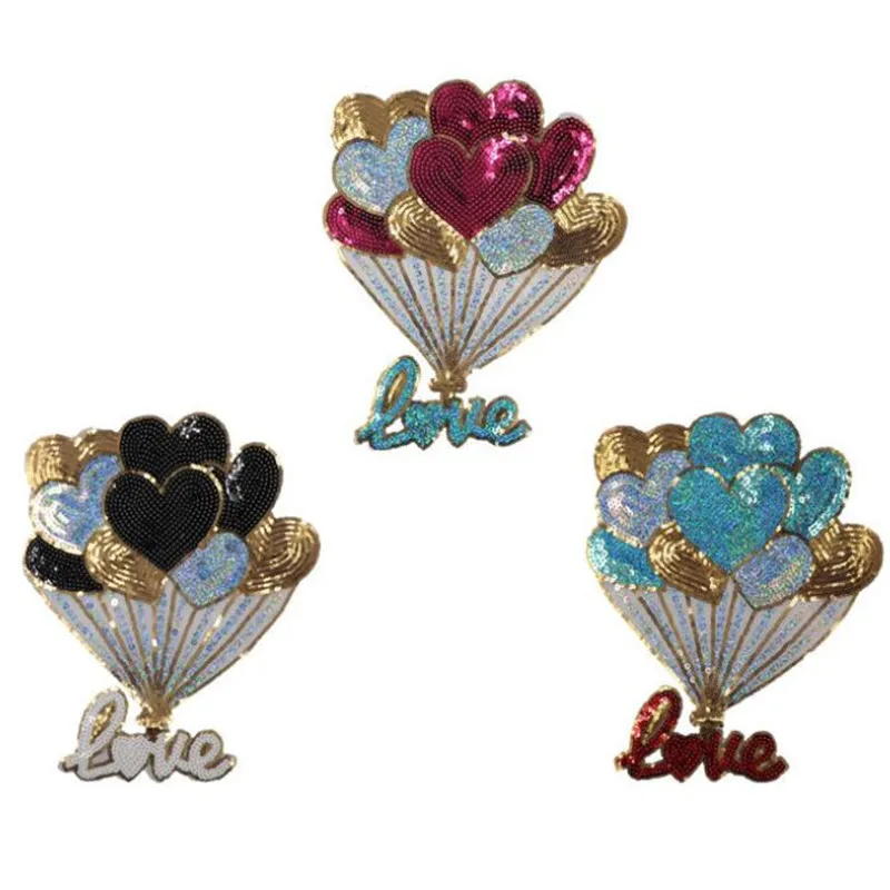 

Clothing Women Shirt Top Diy Large Patch Hearts Ballons Sequins deal with it T-shirt girls Iron on Patches for clothes Stickers
