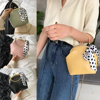 

1PC Shoulder Bag+1PC Ribbons Fashion Wave point Women Scarf Wild Messenger Bag Fashion One-Shoulder Small Bags handbag