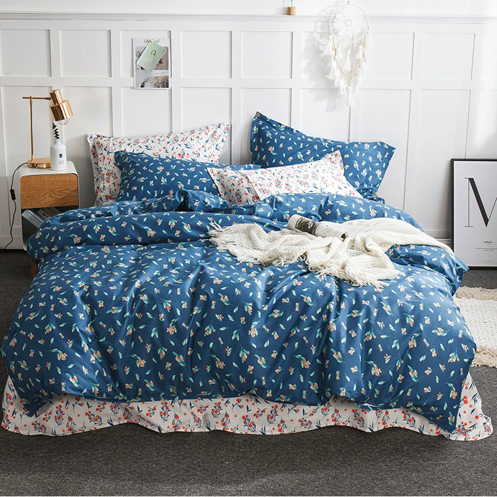 

Papa&Mima Twin Queen King size Small flowers print bedding set Cotton flat sheet pillowcases duvet cover sets Dropshipping