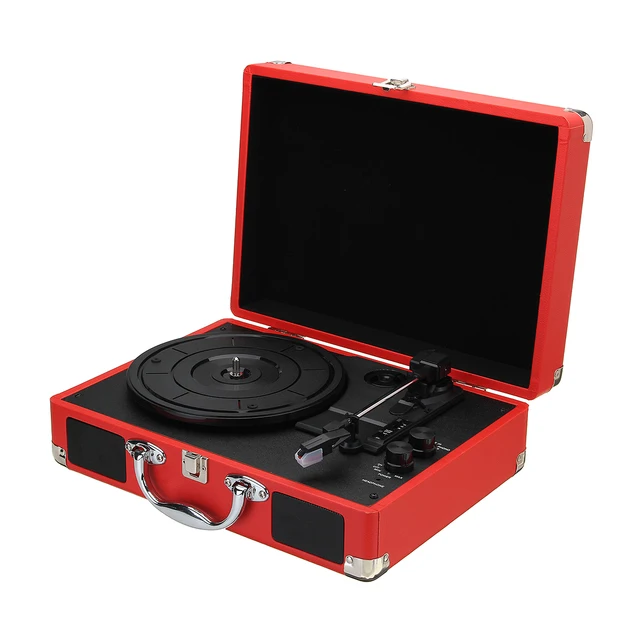 Vintage 33/45/78 RPM Bluetooth Portable Suitcase Turntable Vinyl LP Record Phone Player 3-Speed Aux-in Line-out 100-240V