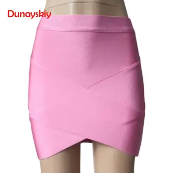 

Women Hot Short Elastic Rayon Bandage Skirt Mini Sexy Slim Tight Pencil Night Club Party Candy Colorful 2019 New Fashion