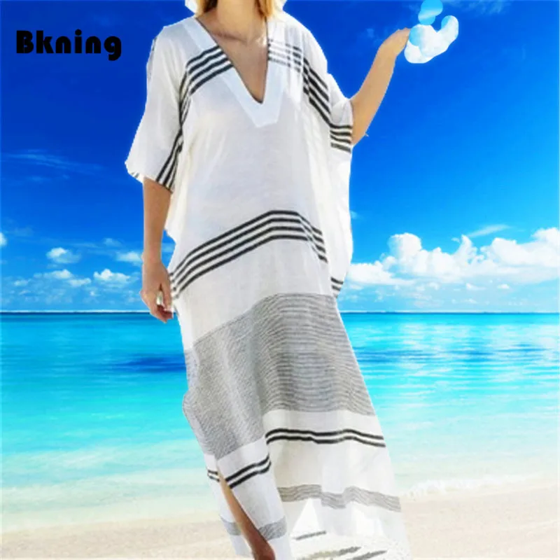 White Bikini Cover Up Dress Long Beach Wear Dresses Cotton Tunic