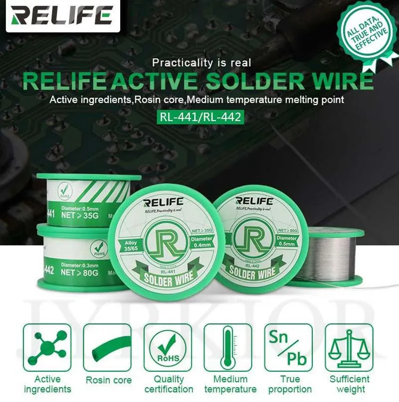 

Jyrkior RELIFE 0.3/0.4/0.5/0.6mm Active Solder Wire Rosin Core Soldering Iron Solder Line For Mobile Phone Mainboard BGA Repair