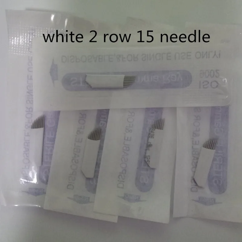 

50pcs white 2 row 15 needle Permanent Makeup Eyebrow Tatoo Blade Microblading Needle For 3D Embroidery Manual Tattoo Pen Machine