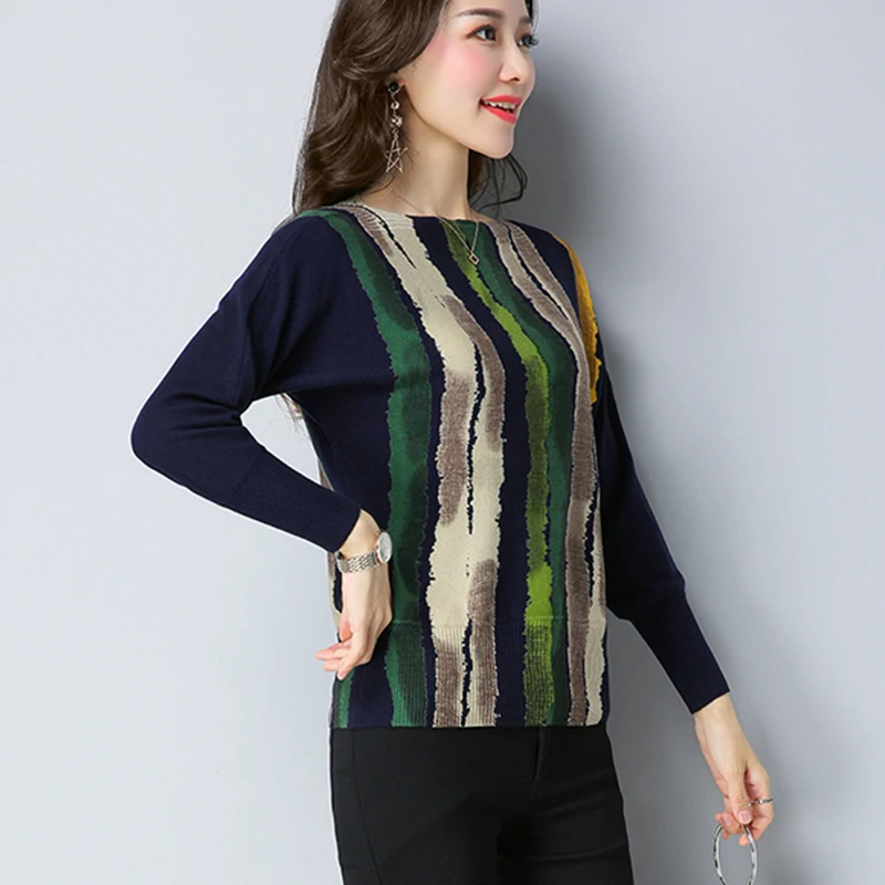 Цена YISU, Осенний шерстяной свитер, полосатый принт, трикотаж, большой размер, S 5XL, пуловер, женские Теплые Топы, женский джемпер, женские вязаные с...