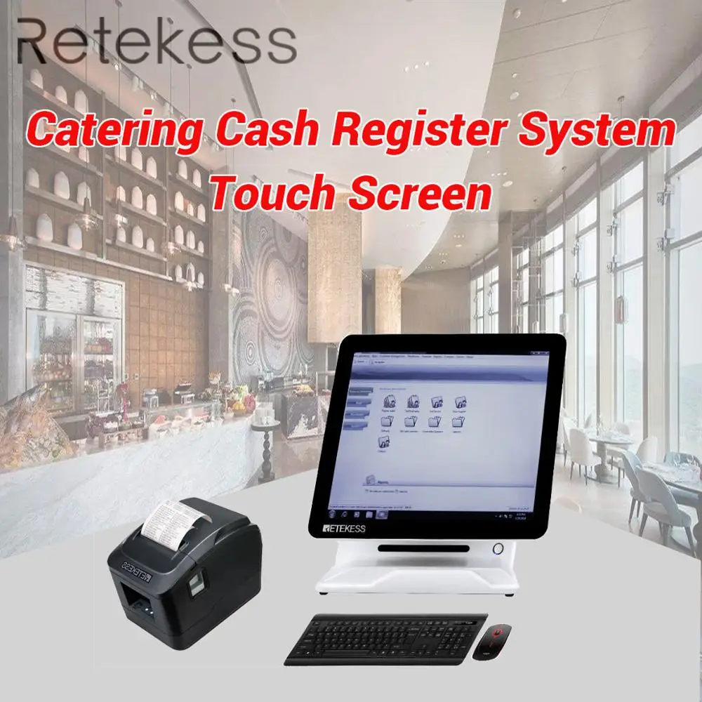 

RETEKESS Catering cash register system TD176 double screenTouching all-in-one machine TD022 Black Thermal printer for restaurant