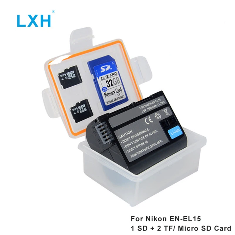 

LXH Camera Battery Case Waterproof SD TF MSD Memory Card Storage Box For Nikon EN-EL15 Battery D750 D7200 D7100 D800 D610 Camera