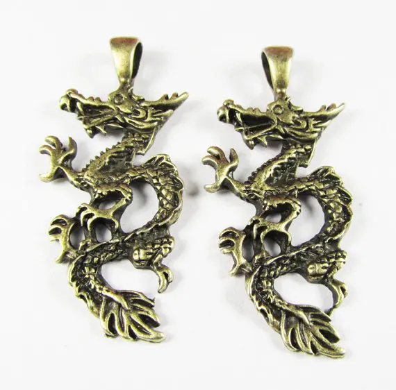 5pcs Antique Bronze Chinese Dragon Charms Pendants 21x47mm C407 5in
