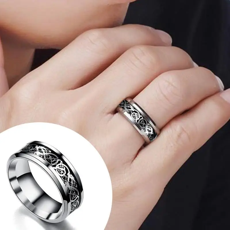 

New Arrival Men Hollow Dragon Carving Titanium Steel Wedding Band Ring Dragon Carving Finger Ring Fashion Jewelry Top Quality