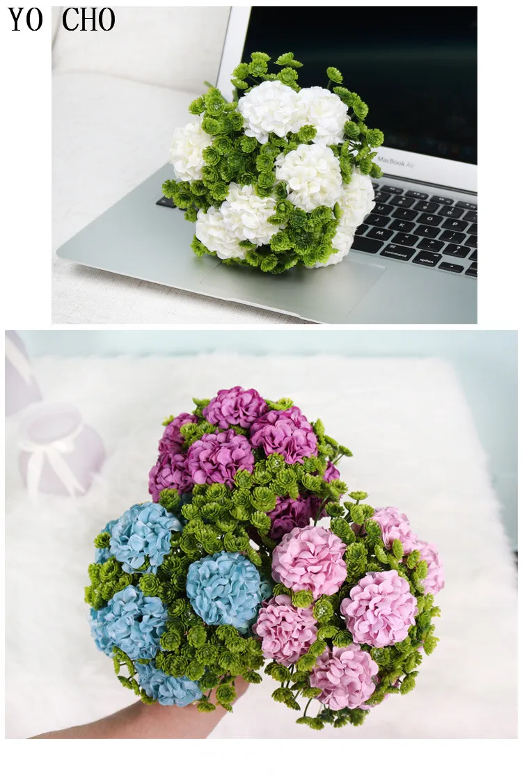 blue display flowers mini hydrangea flower artificial silk hydrangea blue bouquet plastic plants fake flower hydrangea plants home decoration accessories for wedding high quality from China for christmas decor hydrangea hea